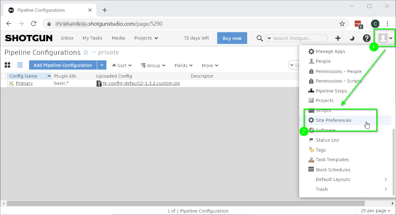 Access Site Preferences through Admin menu.